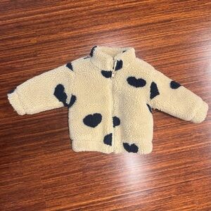 Zara kids shearling fleece full zip jacket size 2/3 cream with navy hearts